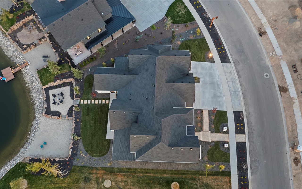 Aerial shot directly overhead showing the footprint of the home on the 0.32-acre lot