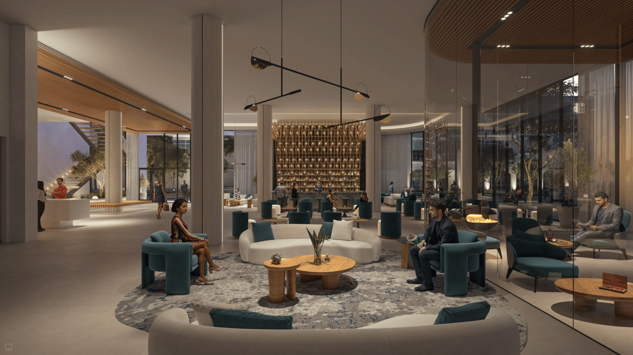 rendering of seating area in lobby at hotel ora tampa