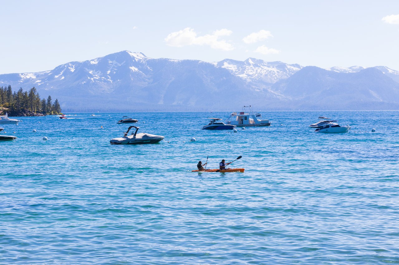 Sand Harbor beach near Incline Village at sunset over Labor Day weekend, shared by Incline Village real estate agent Cole Mizak with Compass.