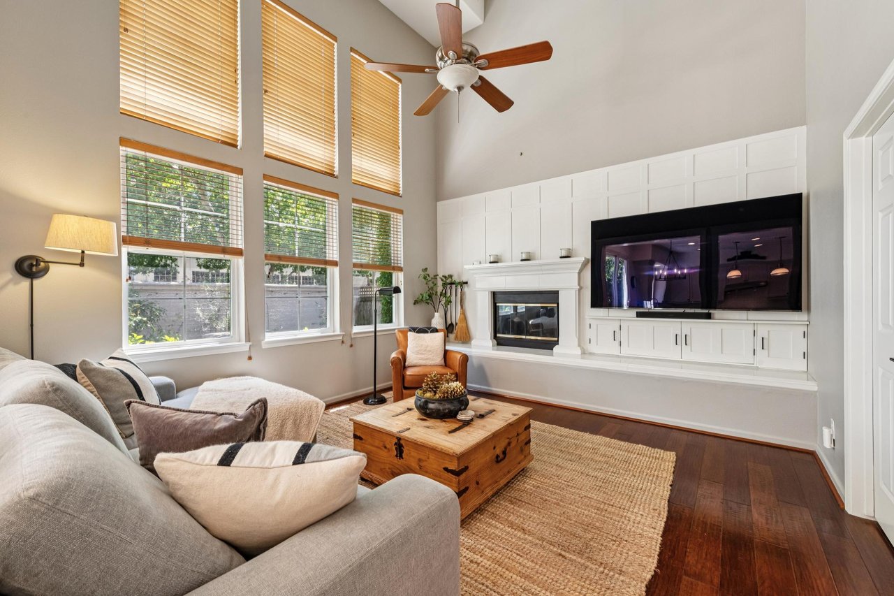 Spacious living room in luxury Hamilton residence offering stylish finishes and easy access to Marin's Bay Trail.