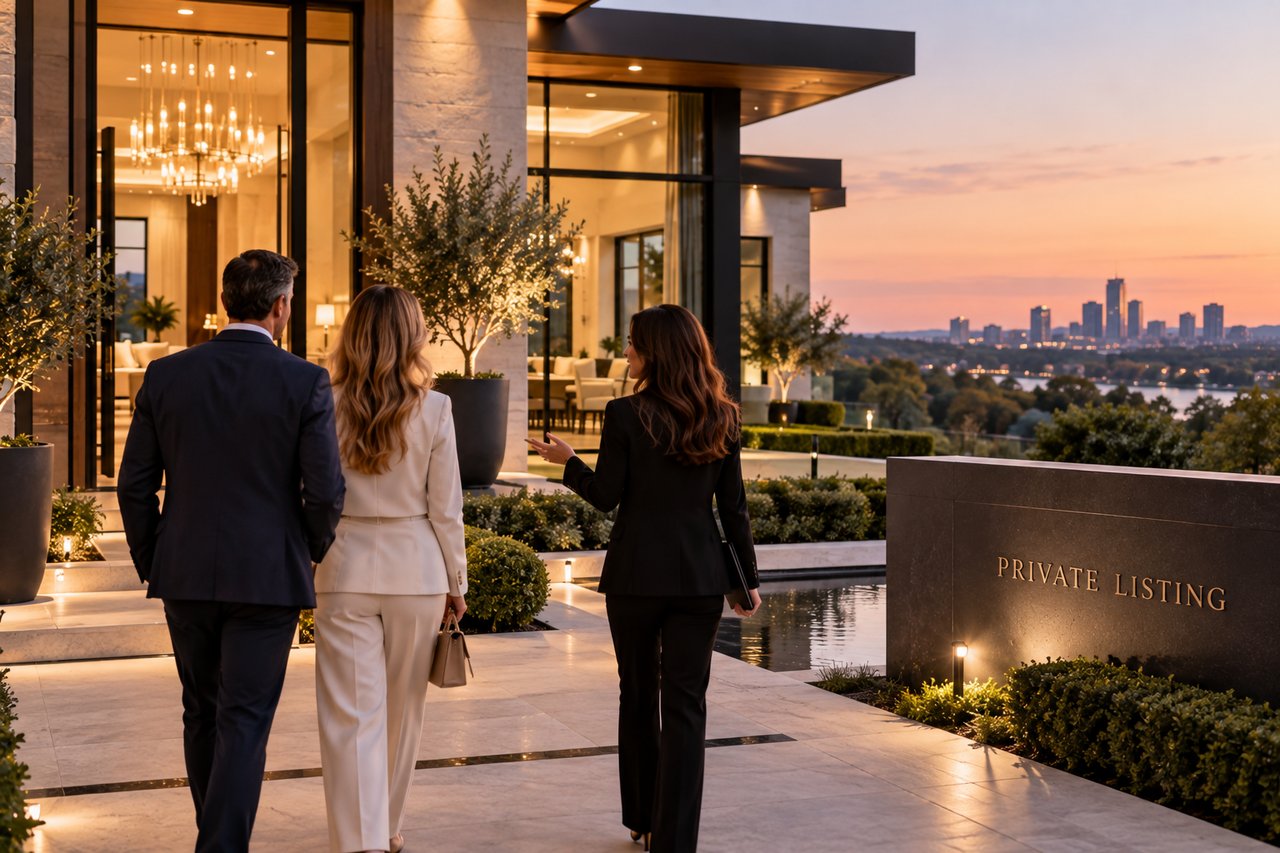 Private showing of a luxury home representing an off-market real estate sale, where select buyers receive exclusive access to a high-end property before it reaches the public market.
