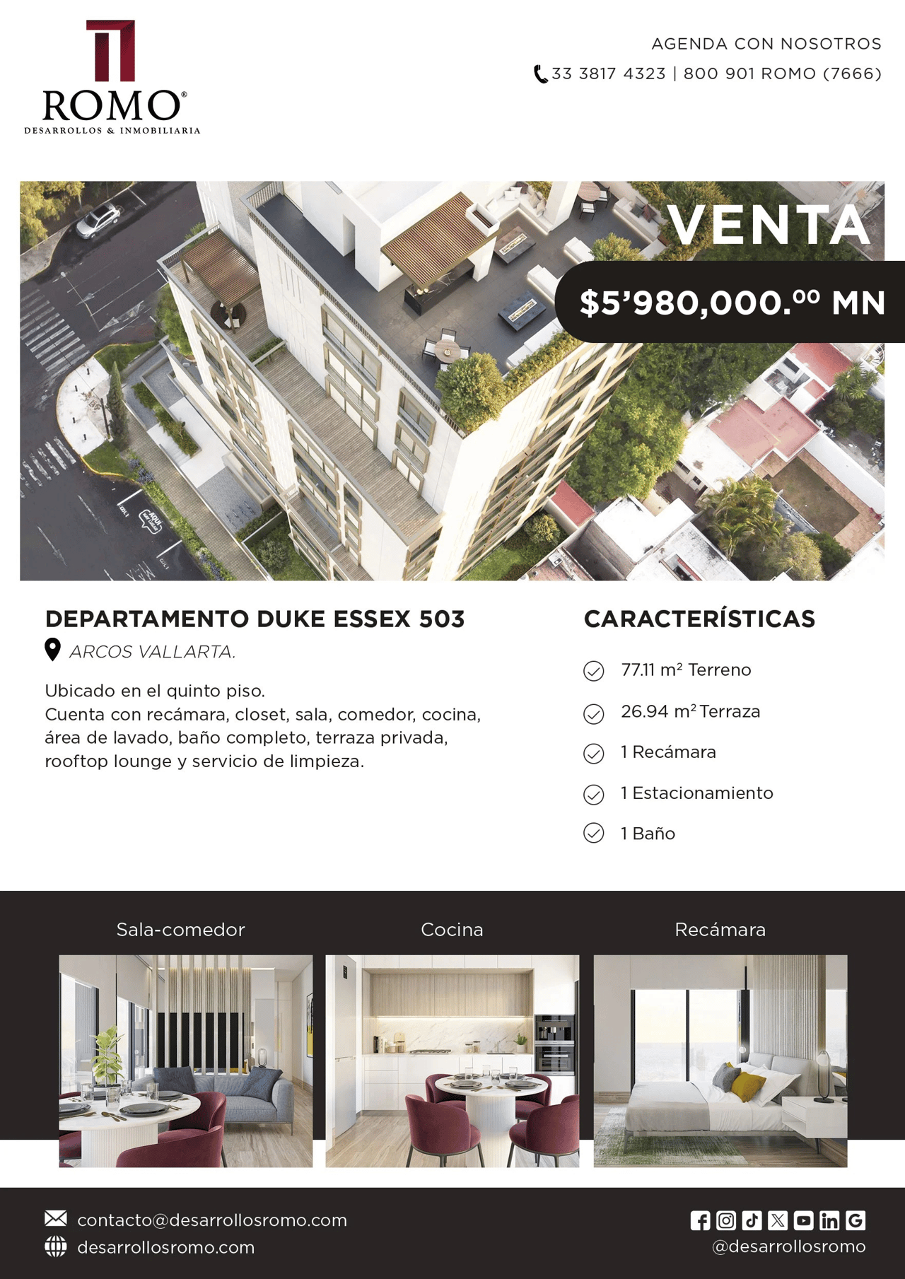 Departamento en Preventa Desarrollo Duke $5'980,000.00 MN