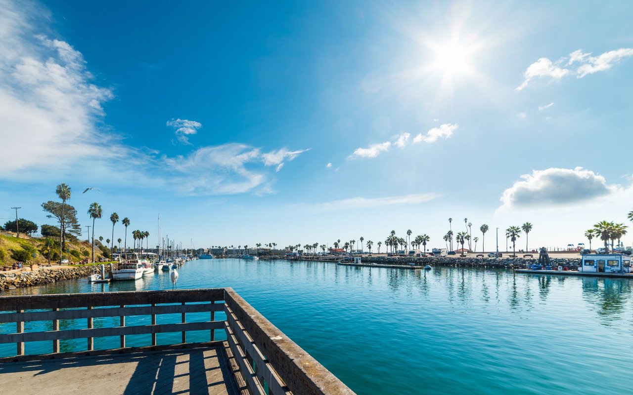 blue sky and sunny beach side of Oceanside