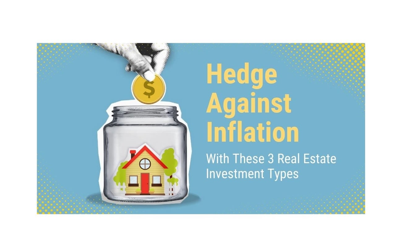 Hedge Against Inflation with these 3 real estate investment types. Home in a jar and graphic of hand depositing a coin