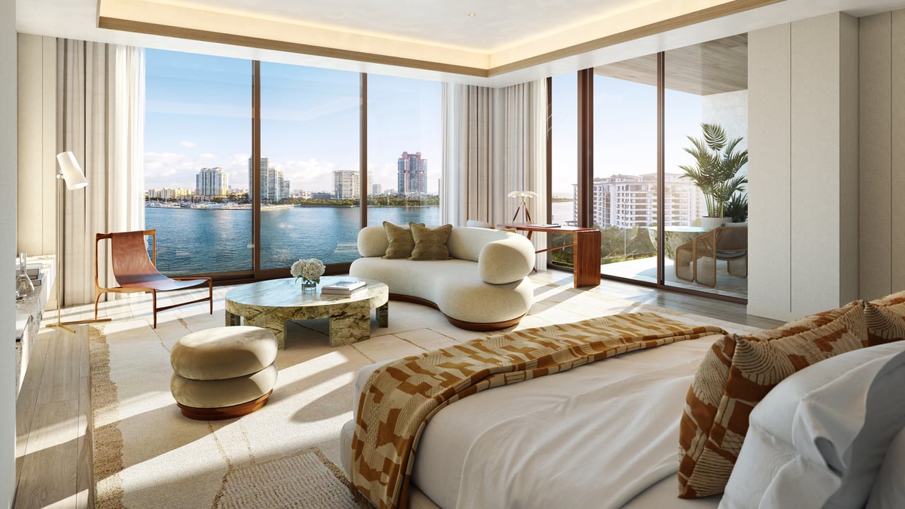 Six Fisher Island interior bedroom with panoramic views 