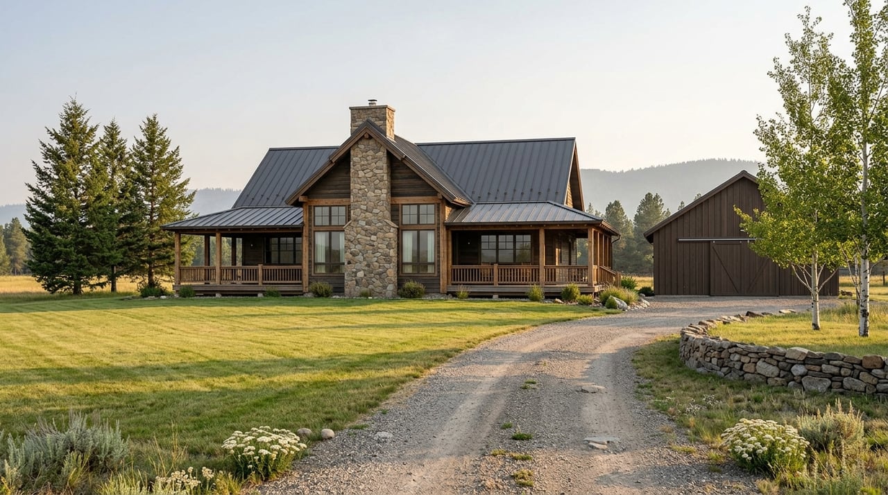 Wide view of a rural neighborhood with homes spaced apart.