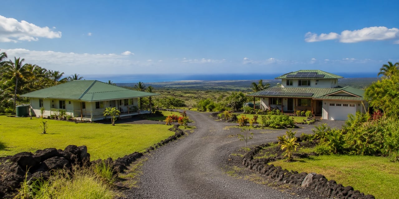Two homes on a shared agricultural parcel in Kona, Hawaii