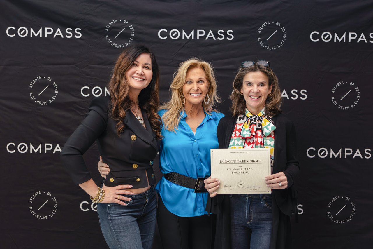 Minhuyet Hardy, Cathy Iannotti, and Liz Breen of the Iannotti Breen Group at the 2025 Compass Georgia Awards celebrating being named the #2 Small Team at the Compass Buckhead office.
