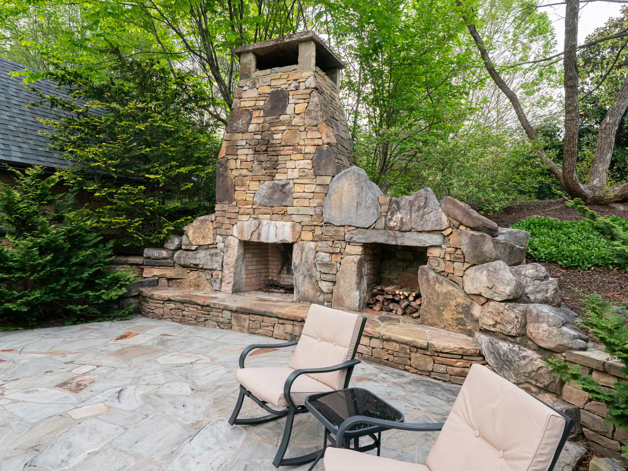 fireplace adjacent to pool kitchen