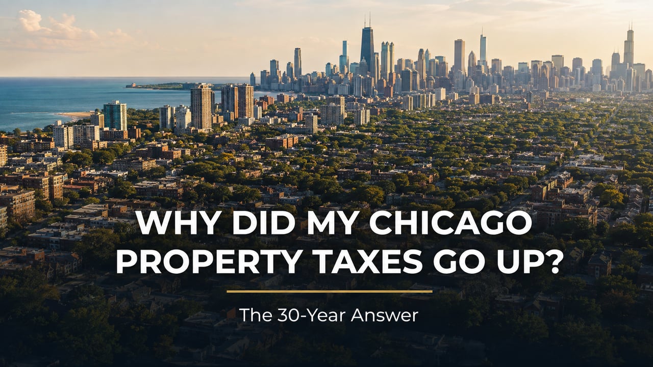 Chicago cityscape from above showing residential neighborhoods and downtown skyline
