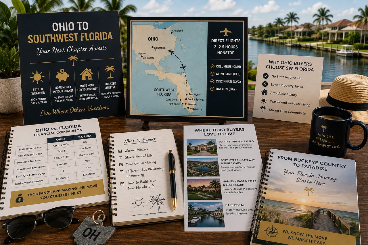Planning a move from Ohio to Southwest Florida? Discover what to expect, compare Naples, Fort Myers, Estero, Bonita Springs, and Cape Coral, and learn how Ohio buyers successfully relocate to Florida's Gulf Coast.