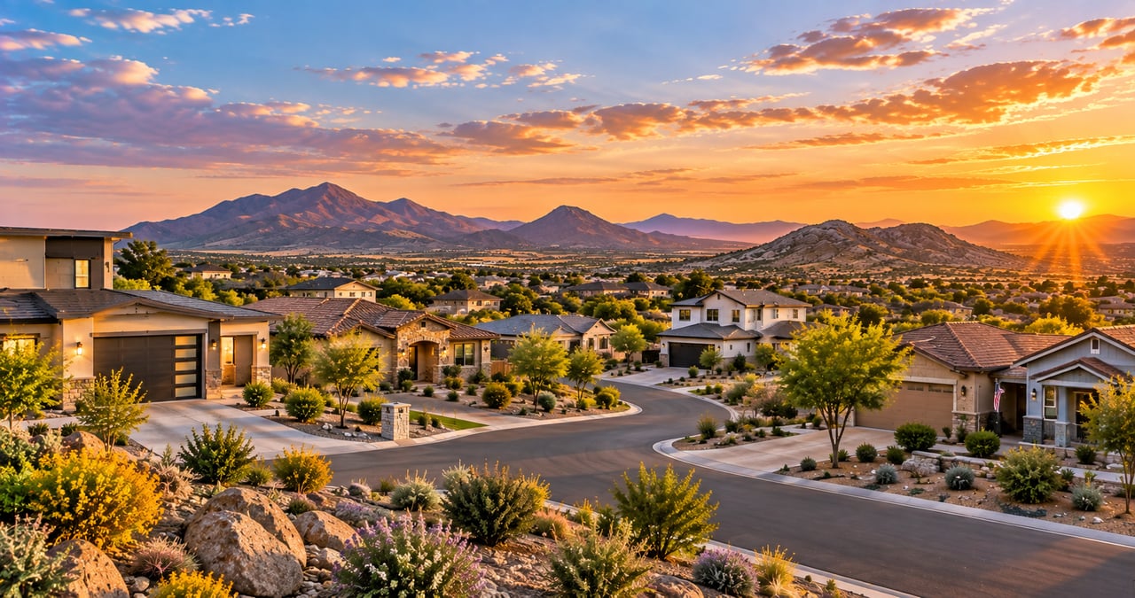 New and established homes in Prescott Valley, AZ, with desert landscaping and mountain views.