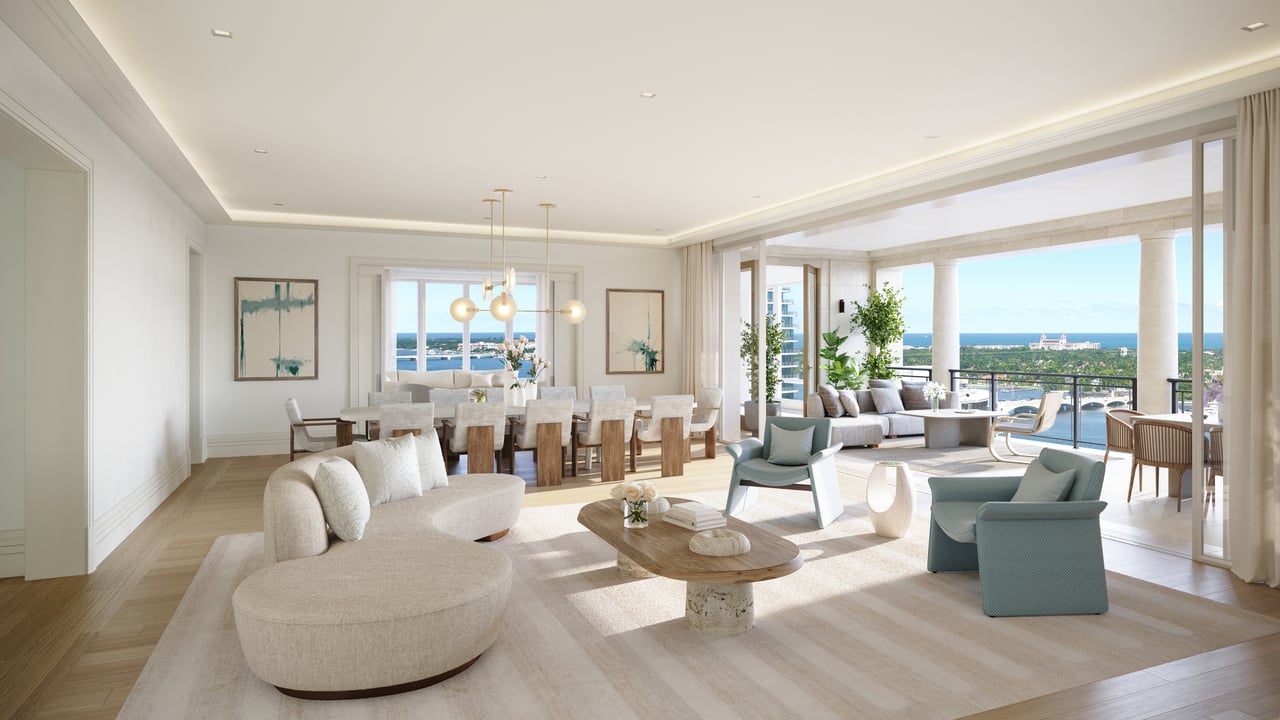 South Flagler House residence living room rendering in West Palm Beach.
