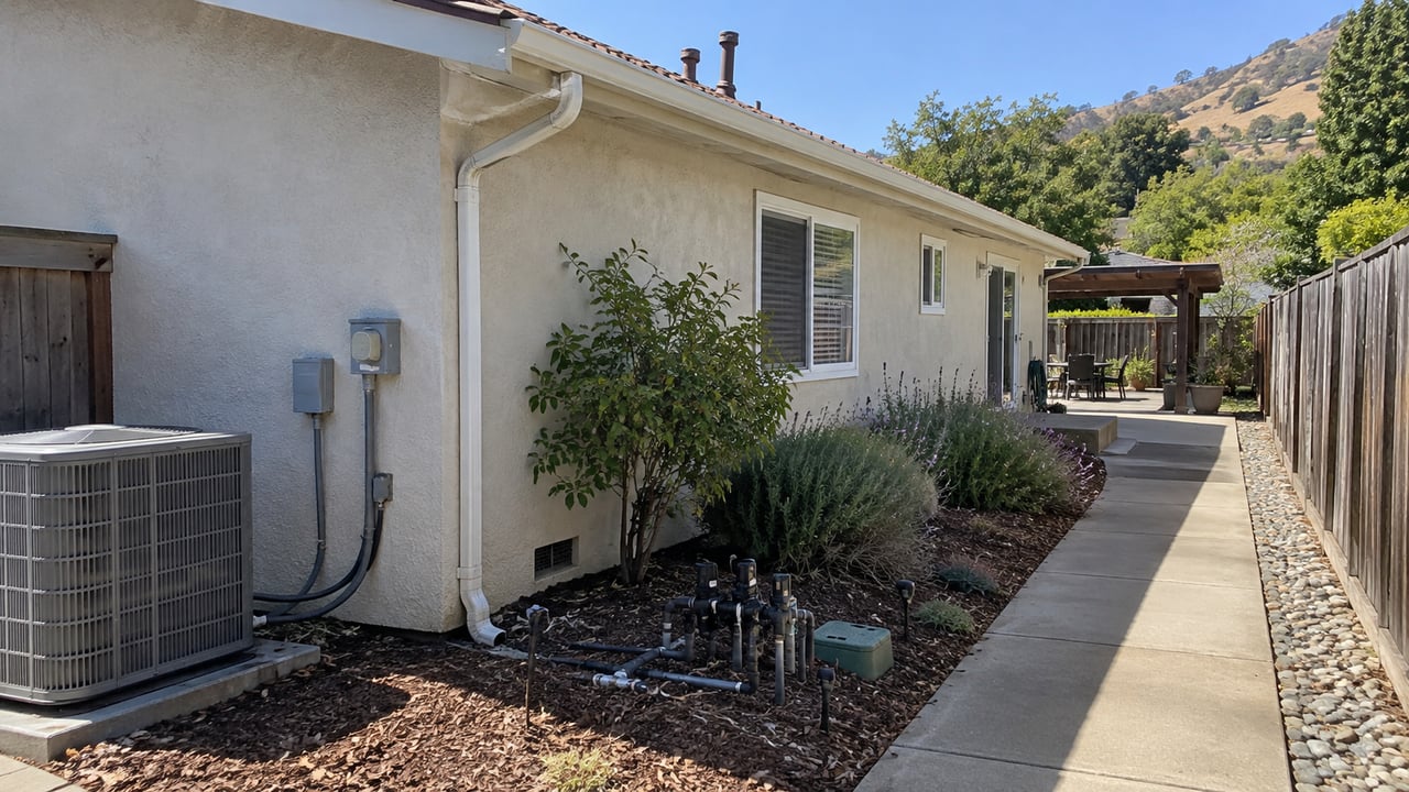 A well-maintained San Luis Obispo County rental reveals roof, drainage, landscaping, exterior materials, and service access in one practical property view.