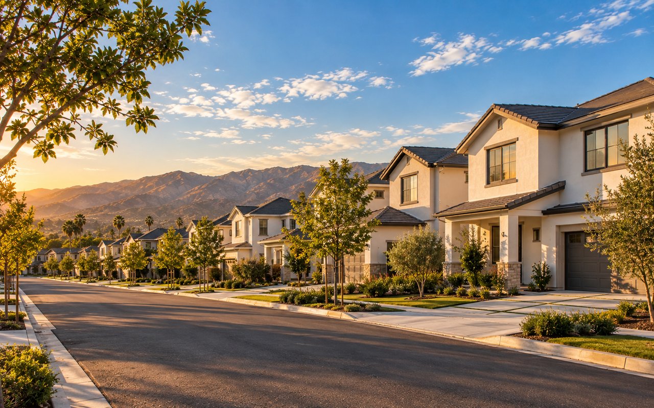 New construction single-family homes under a blue sky in the San Fernando Valley, illustrating California Proposition 37 down payment assistance for newly built homes