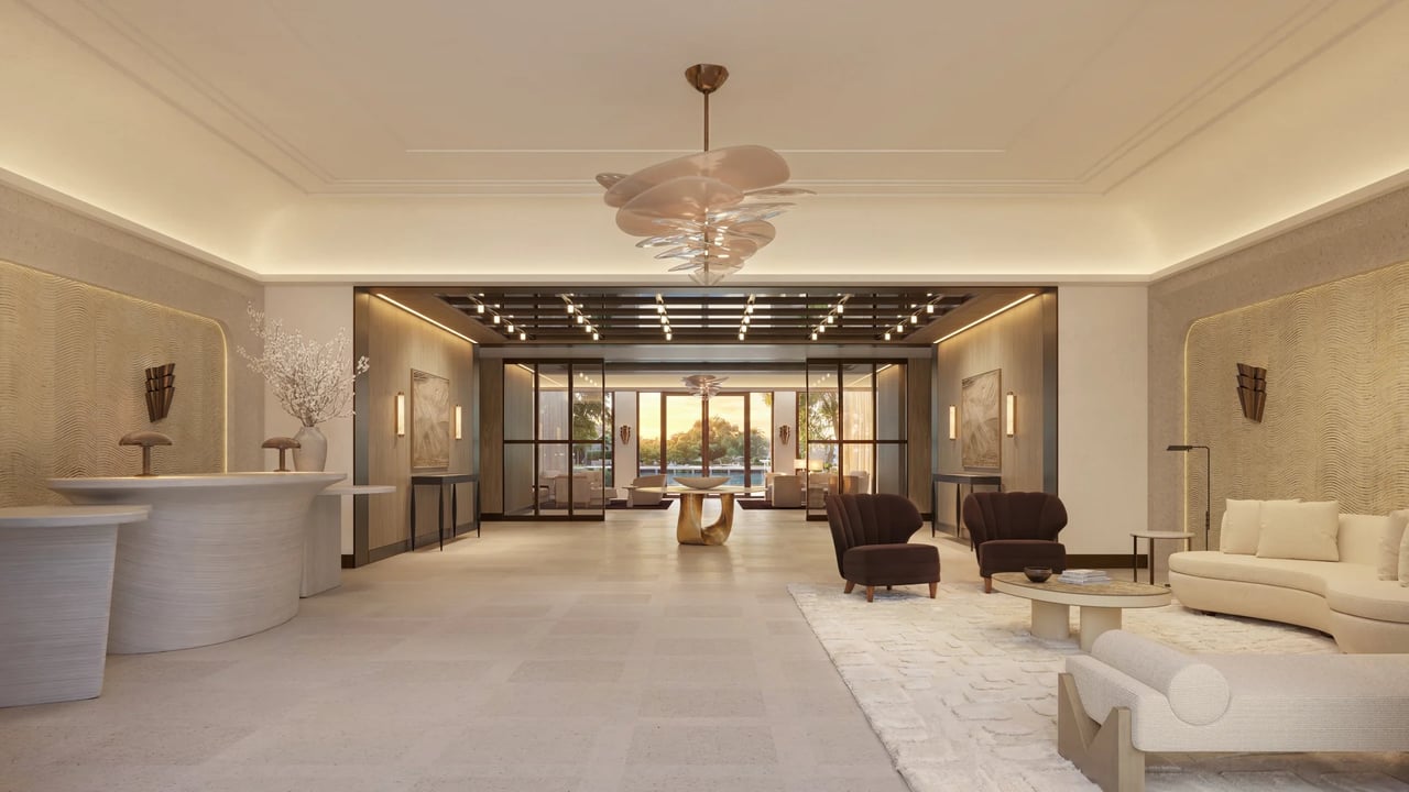 The Ritz-Carlton Residences Fort Lauderdale Beach residential lobby rendering.