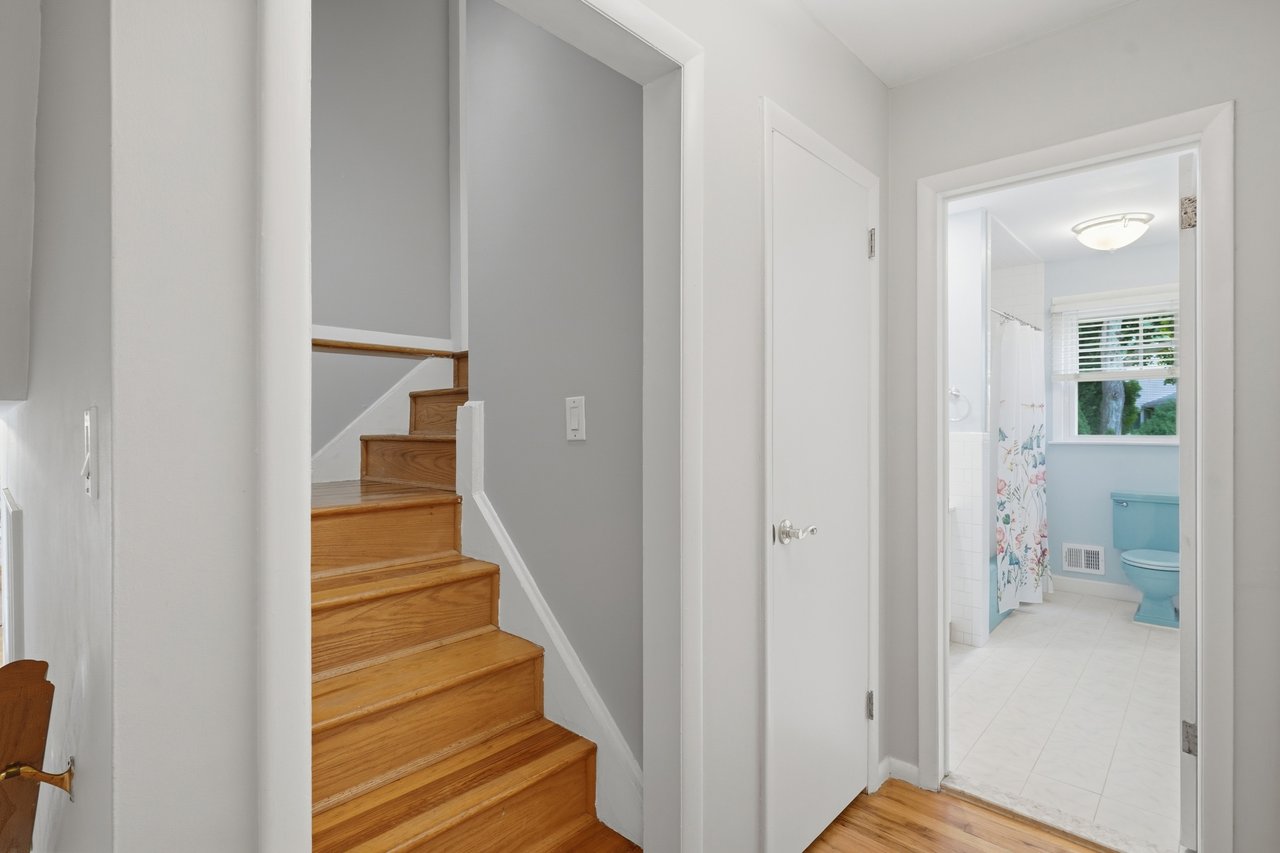 Staircase to bedroom and bathroom