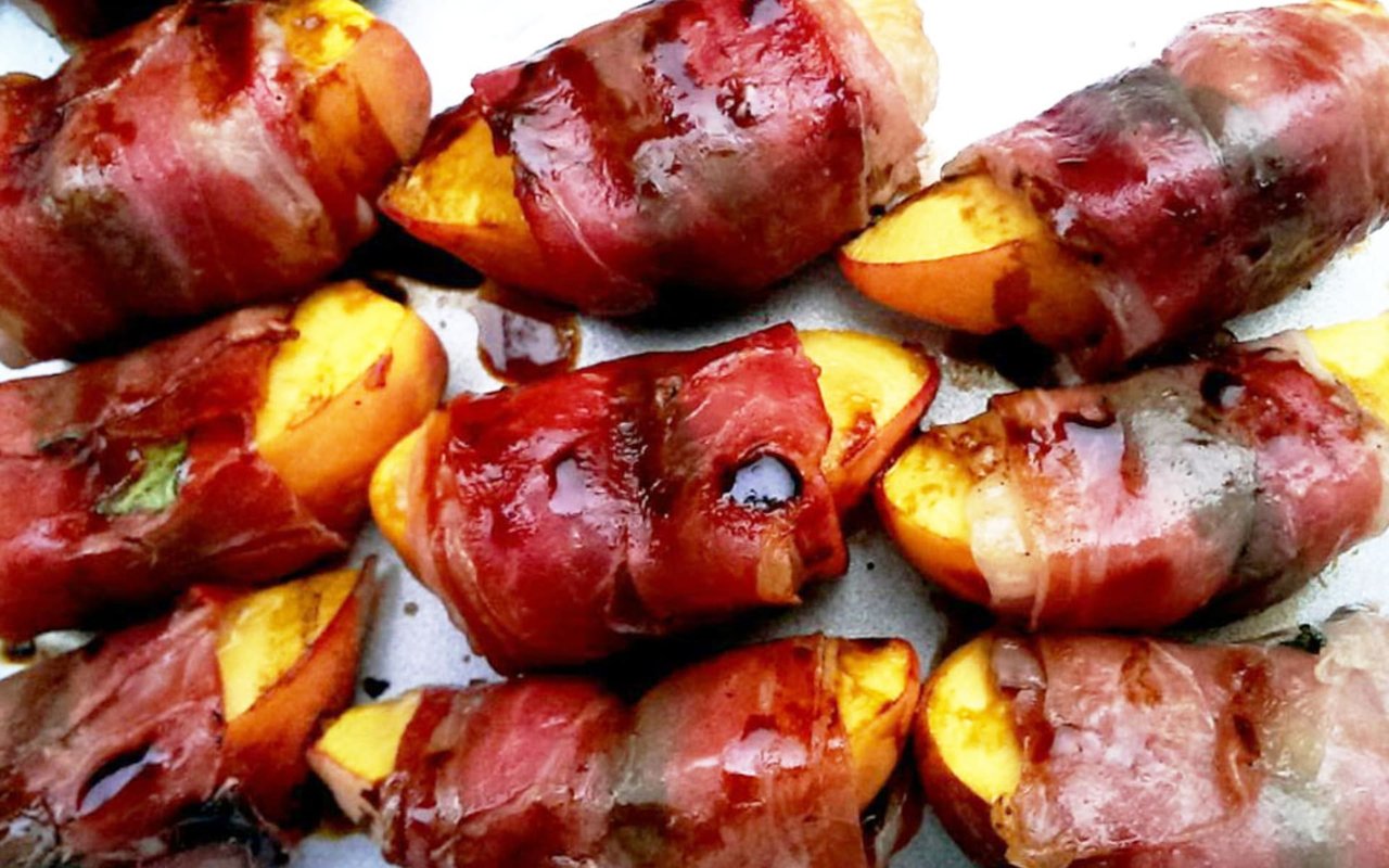Prosciutto Wrapped Grilled Blue Cheese Peaches