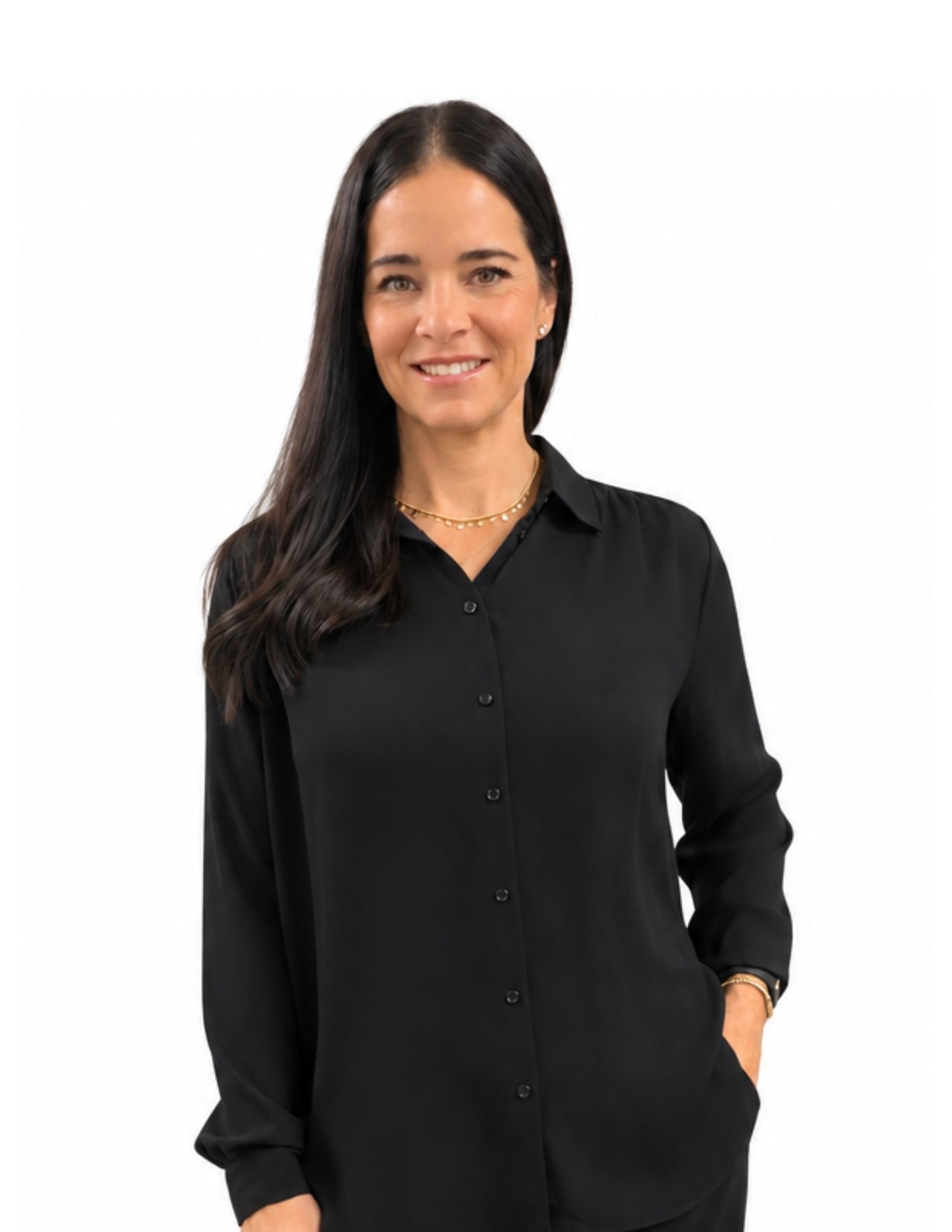 Heather Swartzlander in a black shirt with long dark hair.