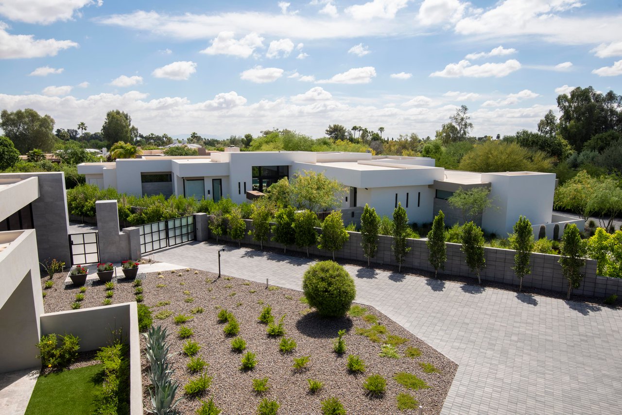 Driveway and motor court of modern residence