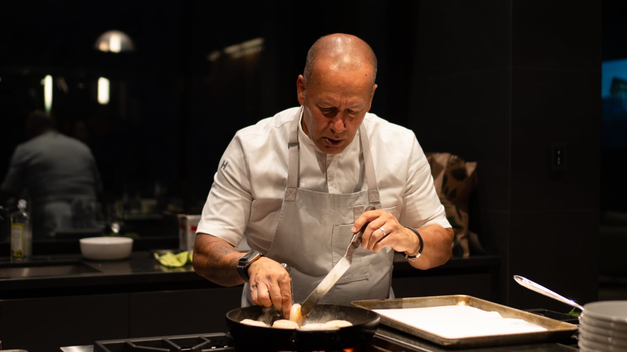 Chef J Perry cooking a private dinner in a BedBrock home