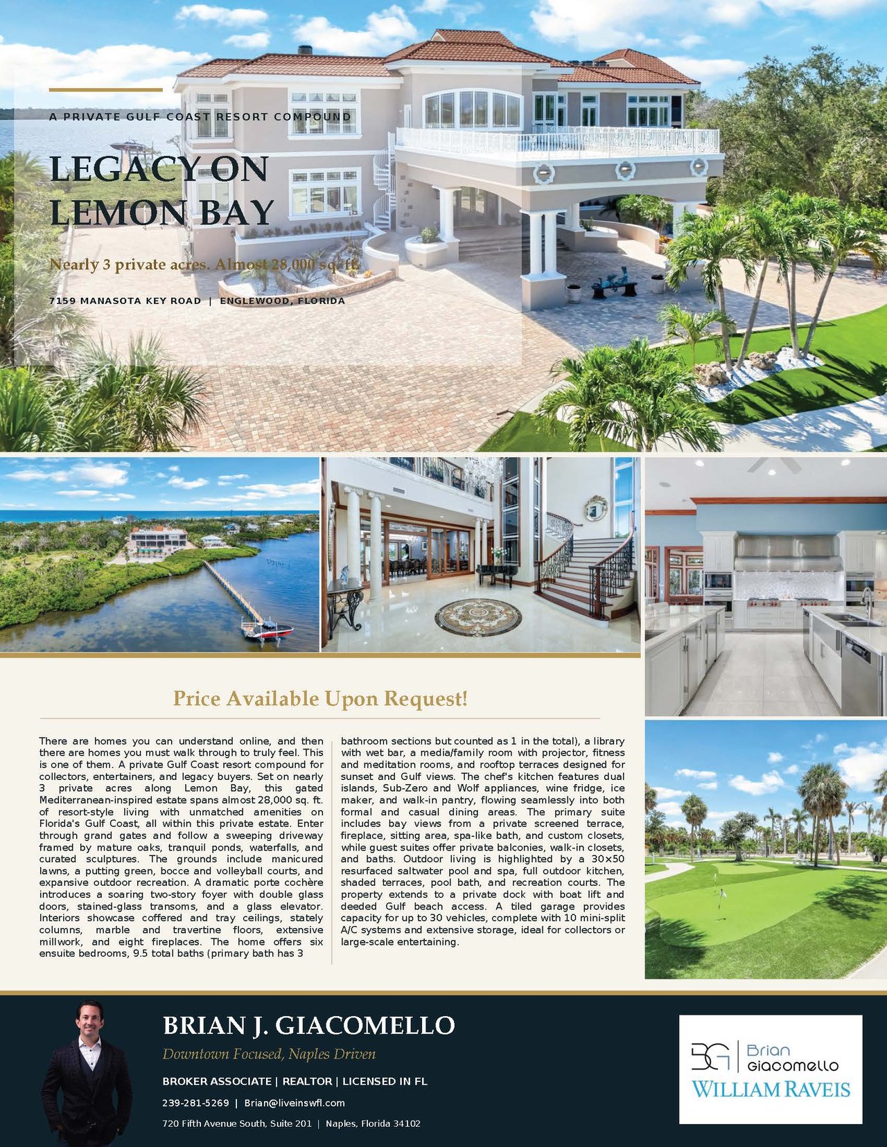 Legacy on Lemon Bay real estate advertisement with property photos and Brian J. Giacomello’s contact information.