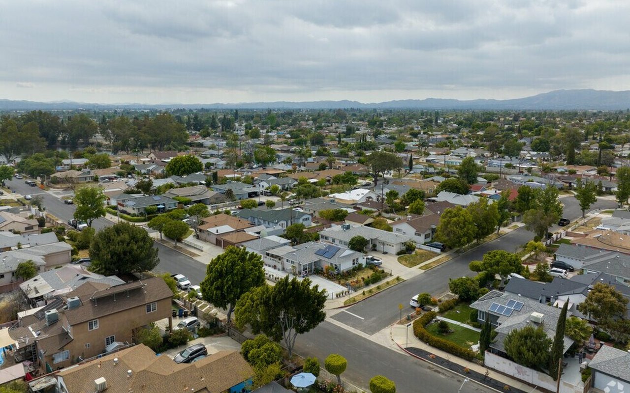 : Panorama City neighborhood aerial view residential streets San Fernando Valley Los Angeles