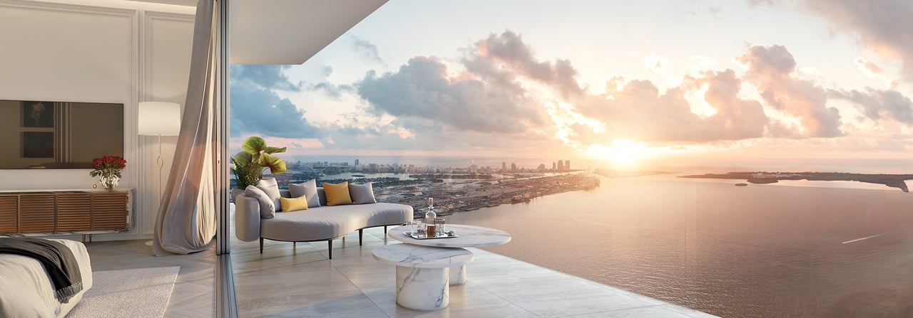 Residence Terrace rendering at Baccarat Residences in Brickell, Miami.