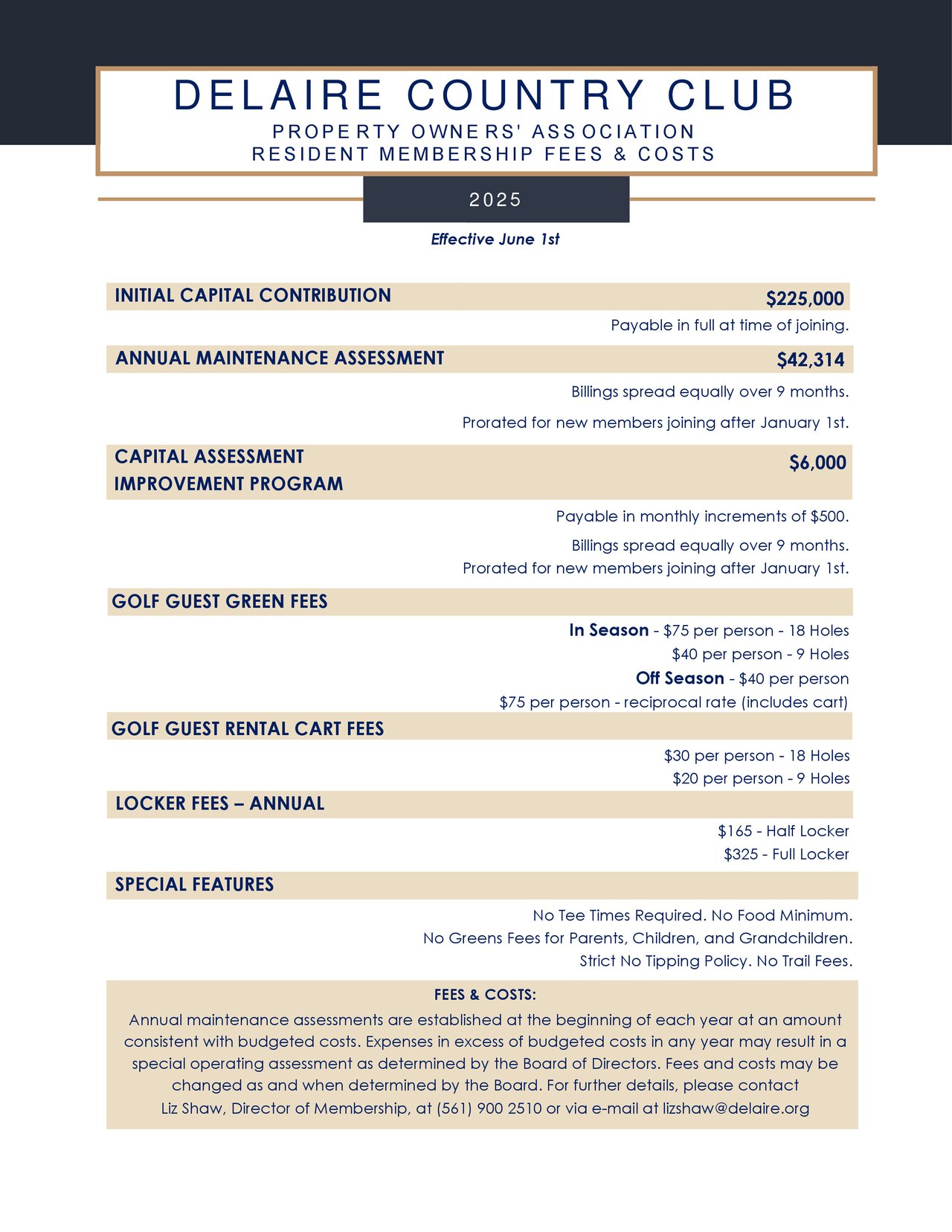 Delaire Resident Fees 2025