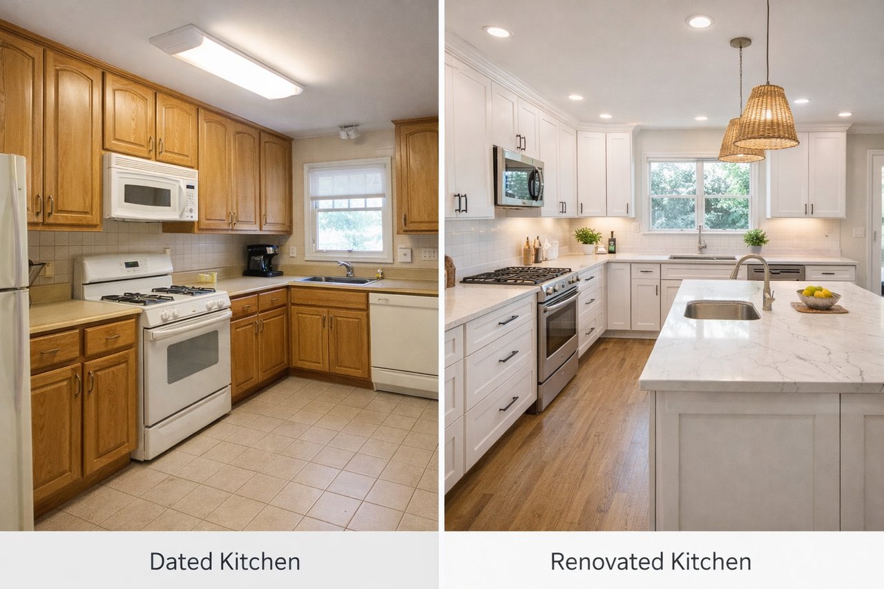 Comparison of selling a home as-is versus renovated.