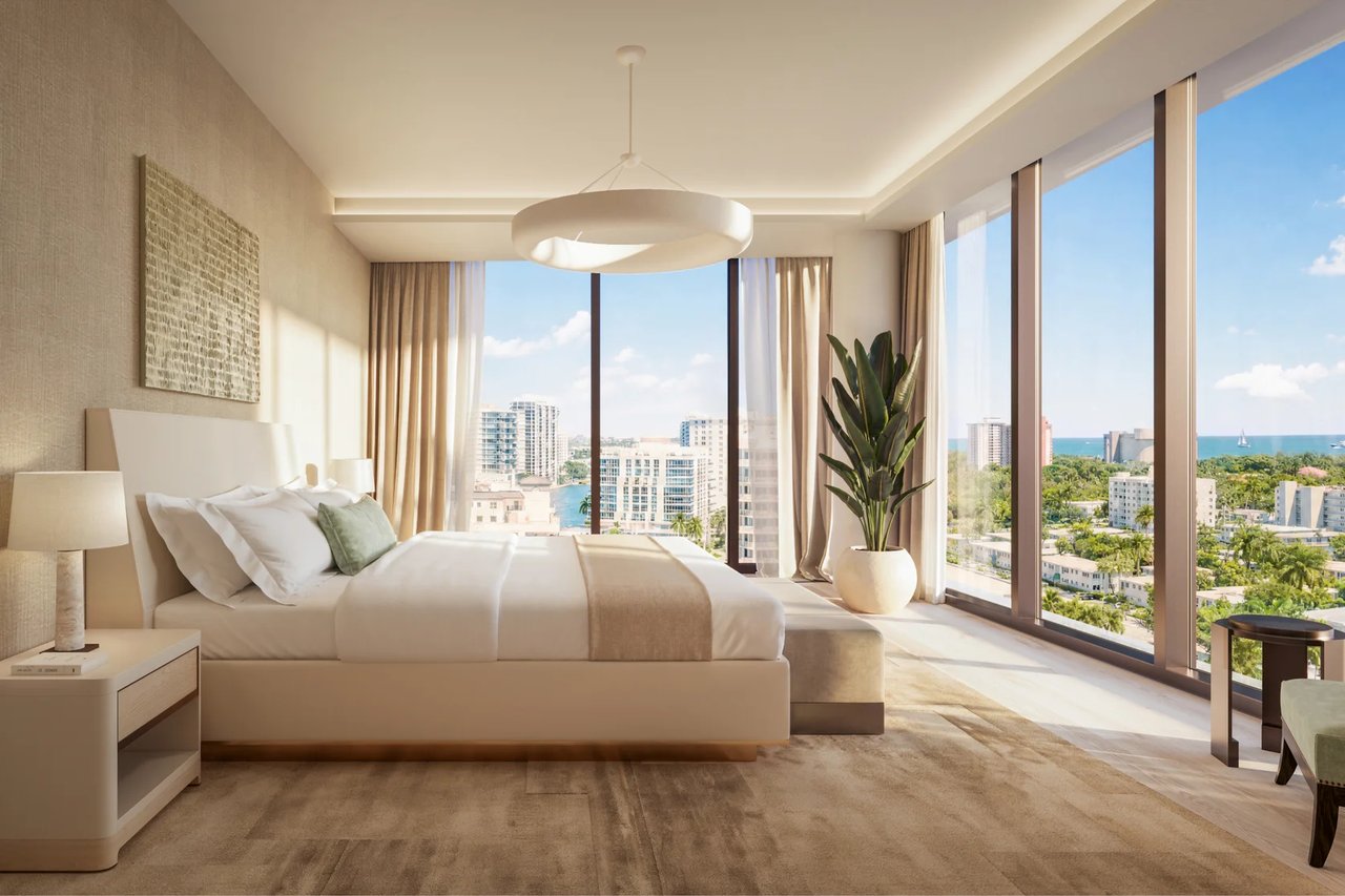 The Ritz-Carlton Residences Fort Lauderdale Beach residence bedroom rendering.