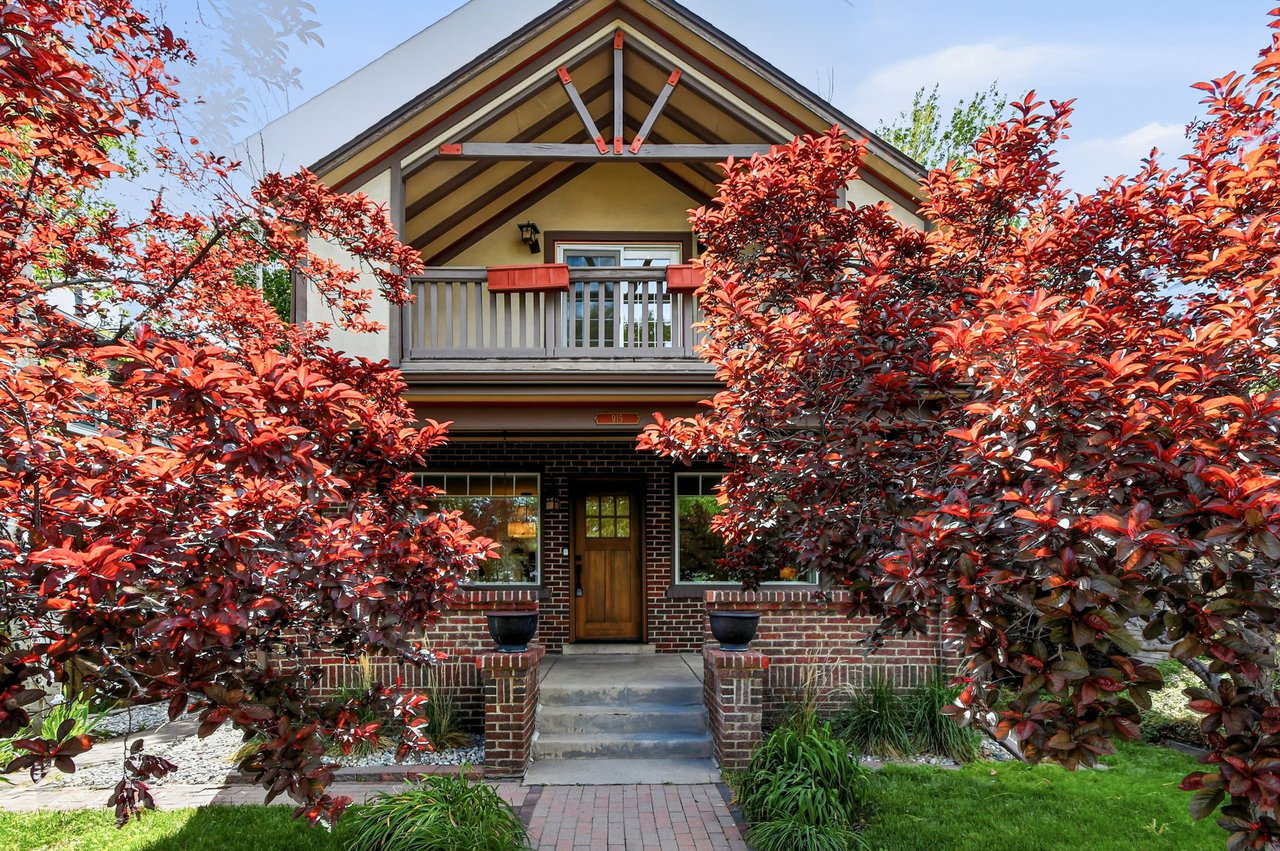Front exterior of updated Wash Park bungalow across from Washington Park in Denver