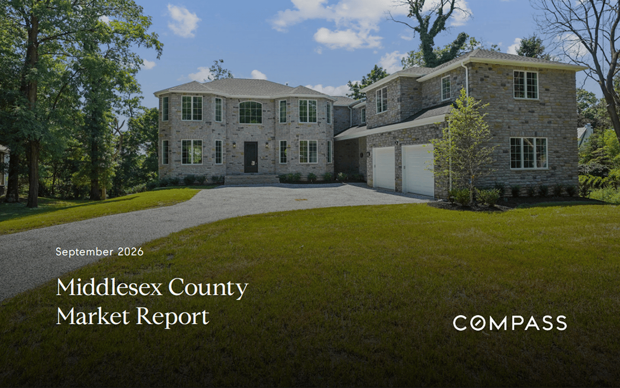 September 2026 Middlesex County Market Report, featuring a stone house and Compass branding.