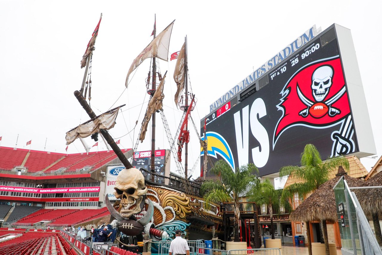 Tampa Bay Buccaneers pirate ship inside Raymond James Stadium in Tampa Florida