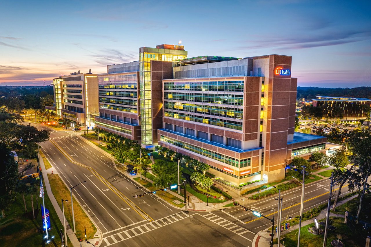 A view of UF Health in Gainesville, FL, a top healthcare facility near homes for sale in Gainesville FL, offering world-class care.