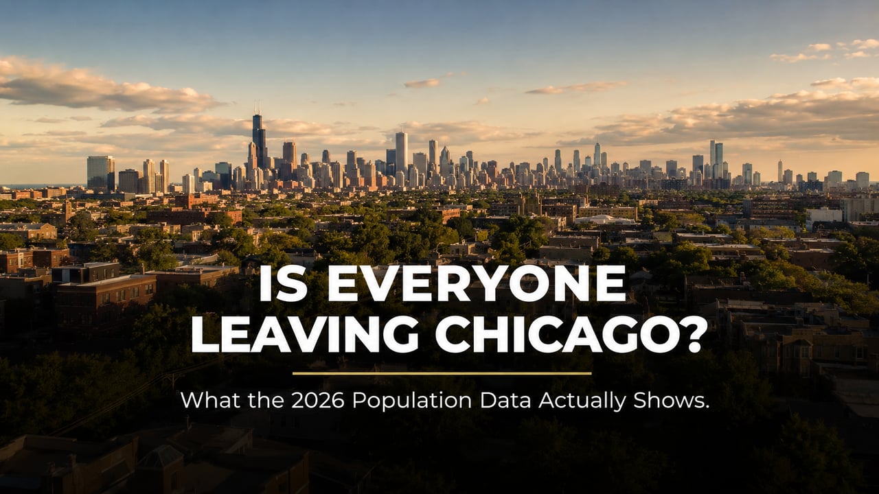 Chicago skyline and North Side rooftops illustrating Chicago population growth and 2026 real estate market conditions
