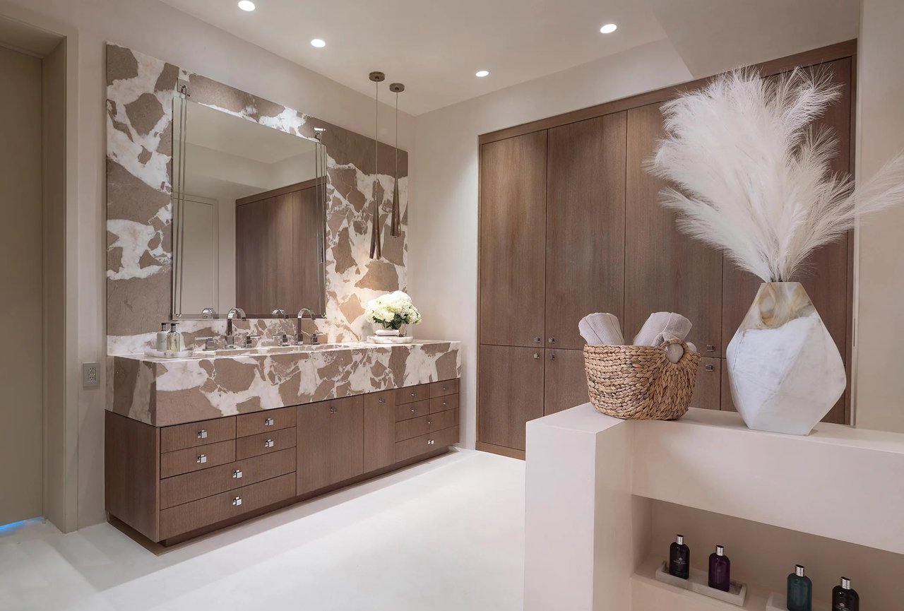 Primary bathroom designed by Tatem Interiors at Apogee South Beach.
