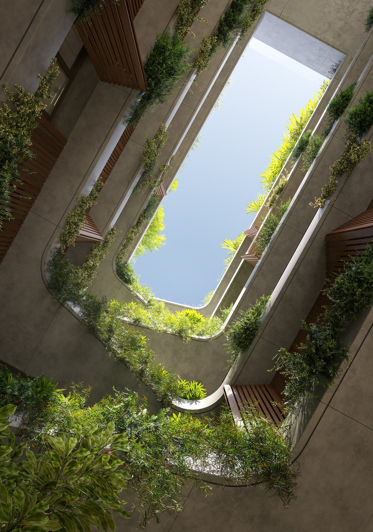Rendering of the courtyard skylight at Colette Residences in South Brickell, Miami.