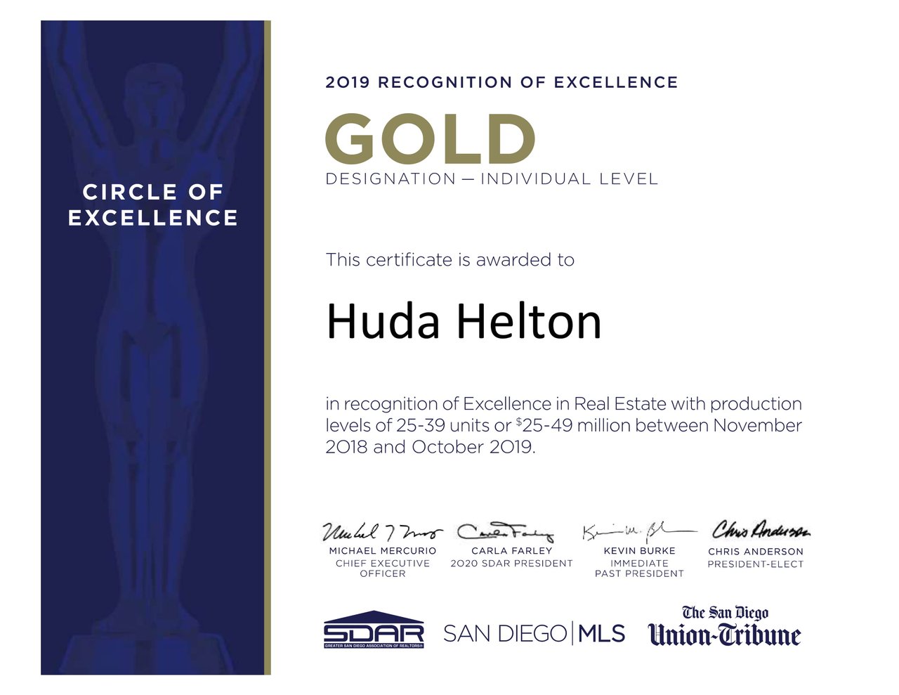 2019 Recognition of Excellence