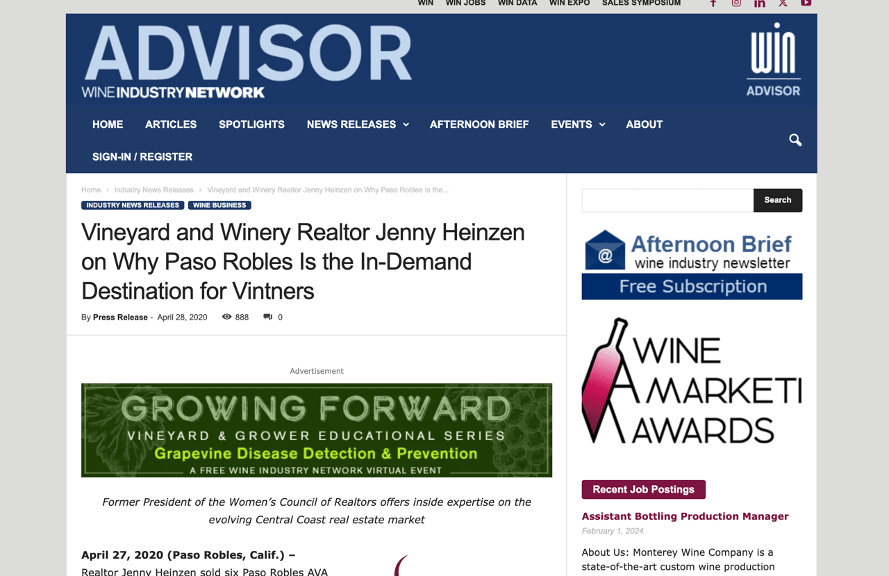 Vineyard and Winery Realtor Jenny Heinzen on Why Paso Robles is the in-demand Destination for Vintners