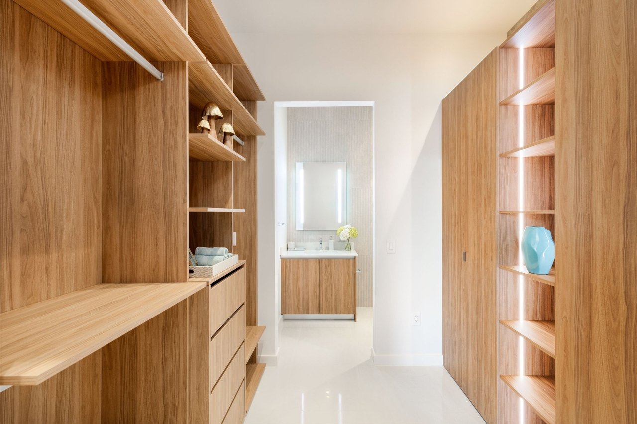 Rendering of a fitted walk-in closet at Ella Miami Beach.