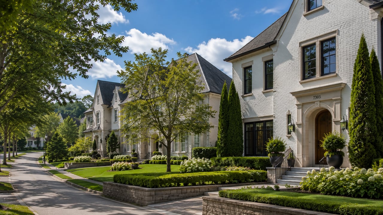 Luxury homes in The Grove, Tennessee, featuring elegant architecture, manicured landscaping, tree-lined streets, and the upscale residential lifestyle of this exclusive community.