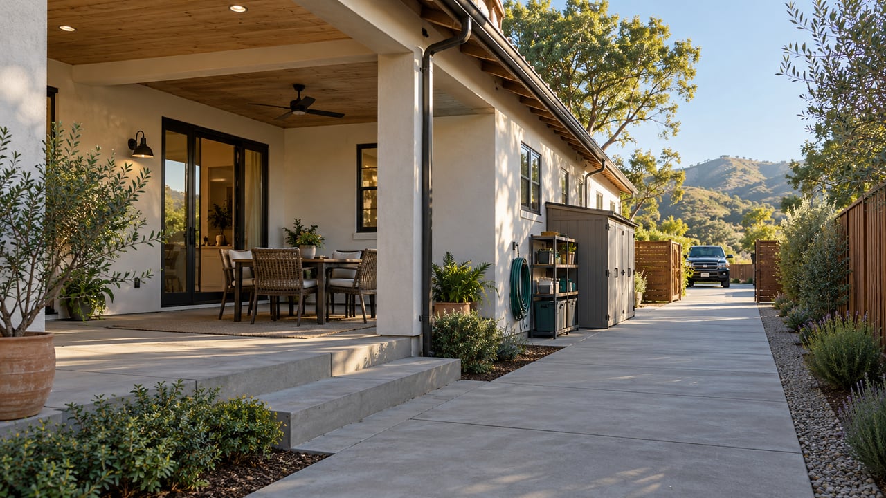 A well-prepared Central Coast home reveals useful side access, covered outdoor space, and a direct connection between everyday living areas.