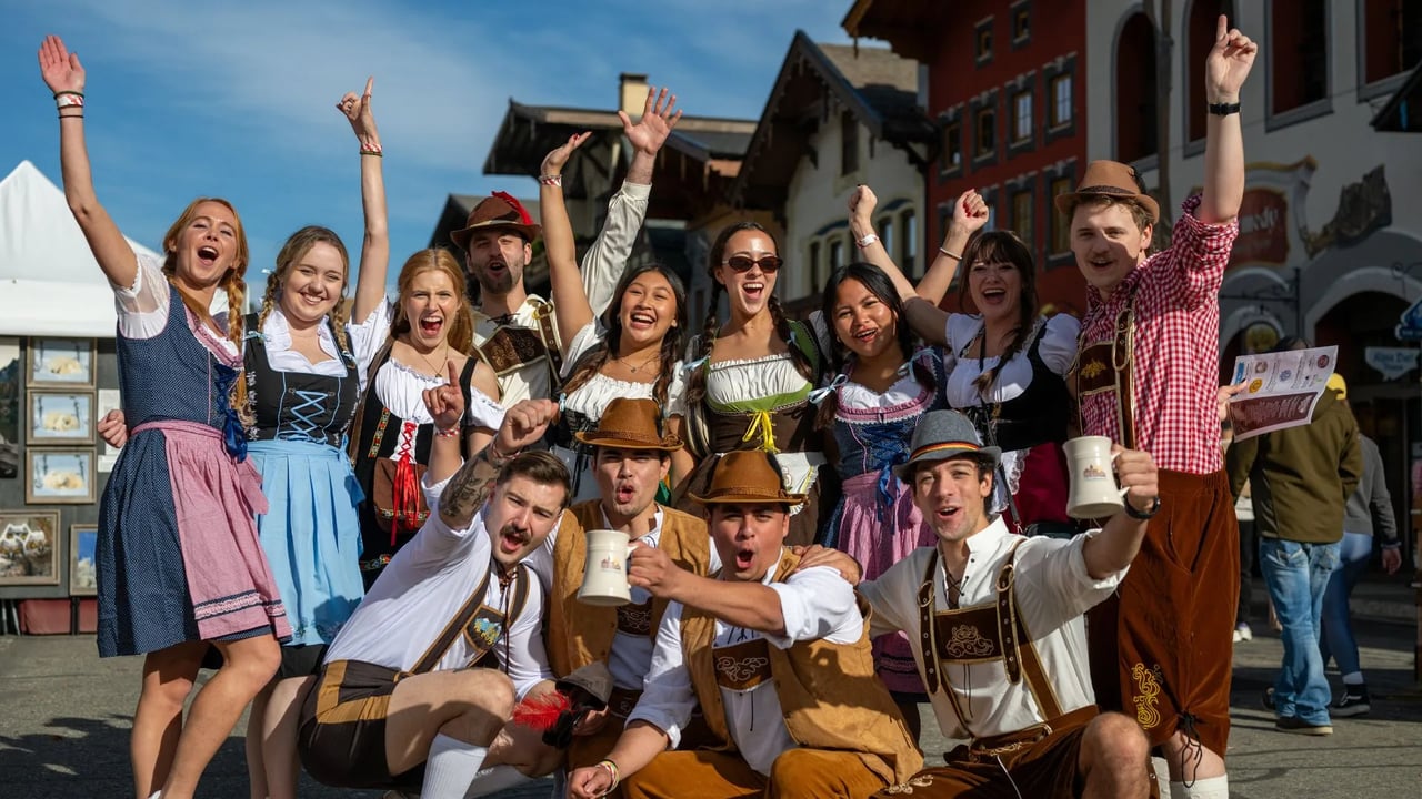 FestGoers dressed in Lederhosen and Dirndls