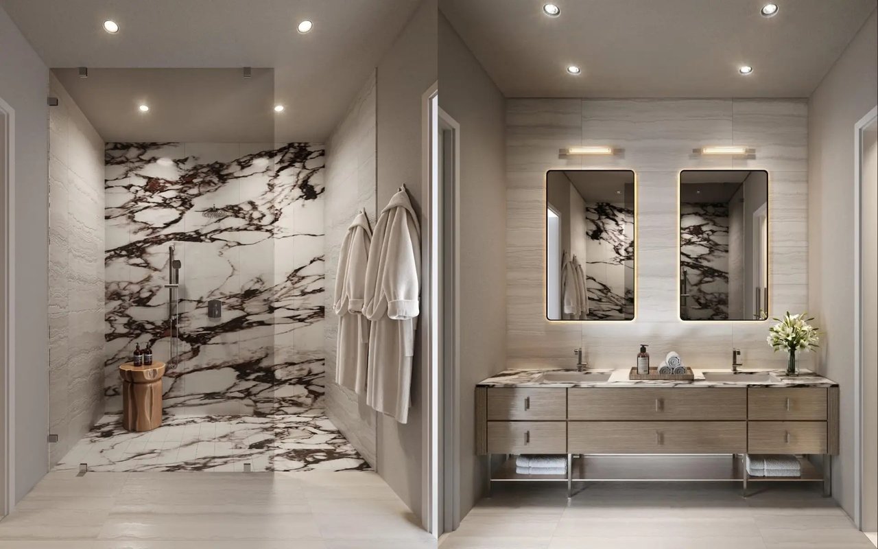 The Lincoln primary bathroom rendering in Coconut Grove, Miami.