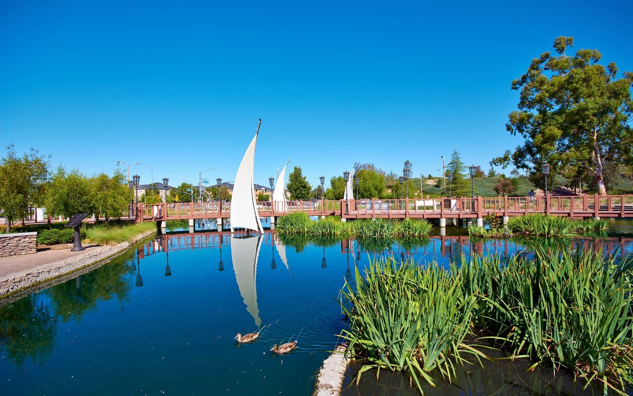 Bridgeport lake and pedestrian boardwalk in Valencia, Santa Clarita