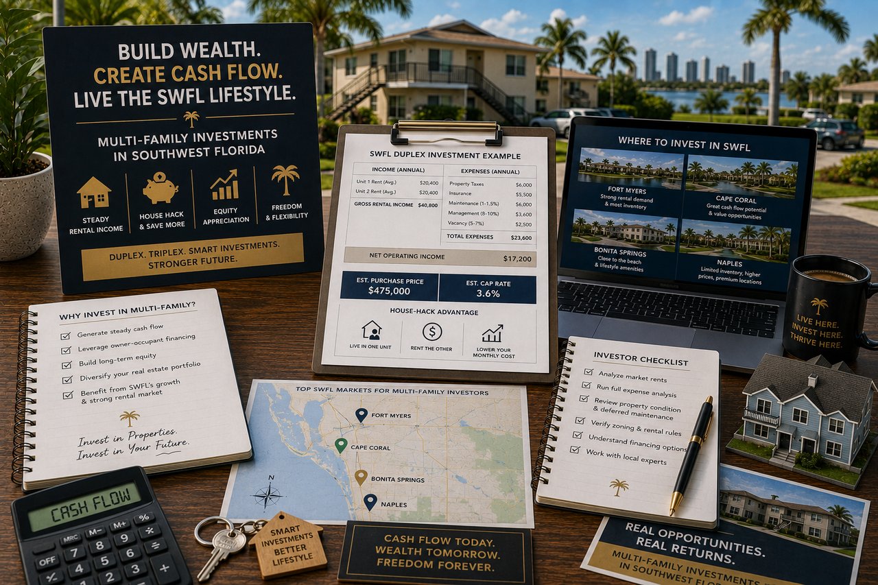 Thinking about buying a duplex or triplex in Southwest Florida? Learn where to find the best multi-family investment opportunities in Fort Myers, Cape Coral, and Naples, plus insights on cash flow, house hacking, cap rates, and rental property investing in SWFL.