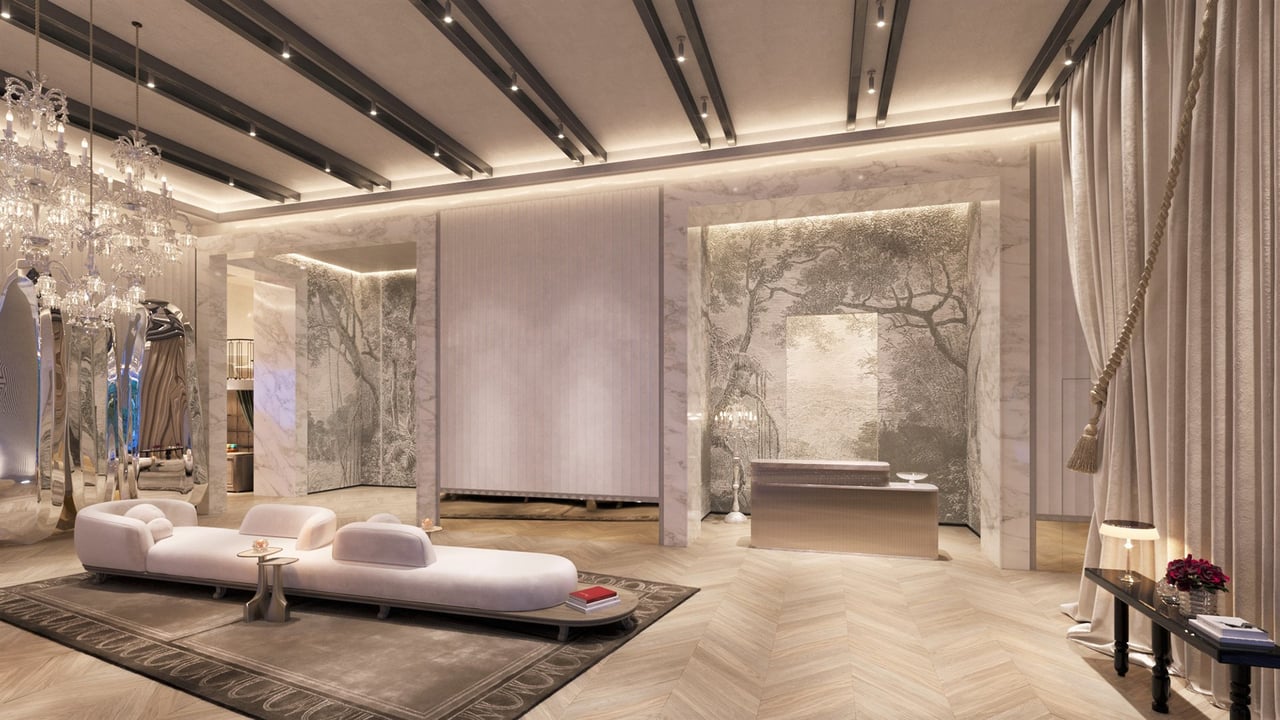 Lobby Front Desk rendering at Baccarat Residences in Brickell, Miami.