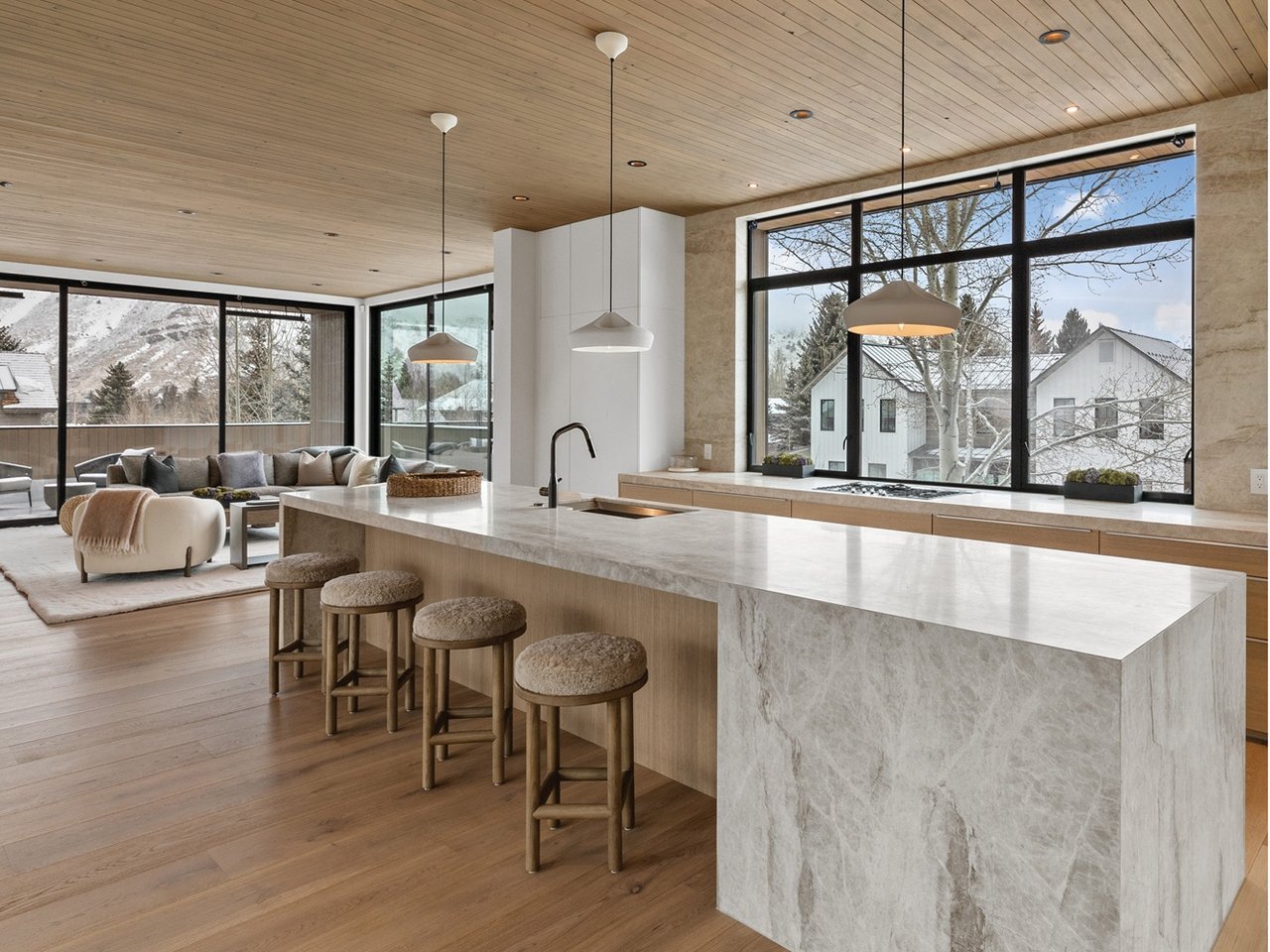 Open Kitchen and Living Room in Luxury Home in Jackson, Wyoming