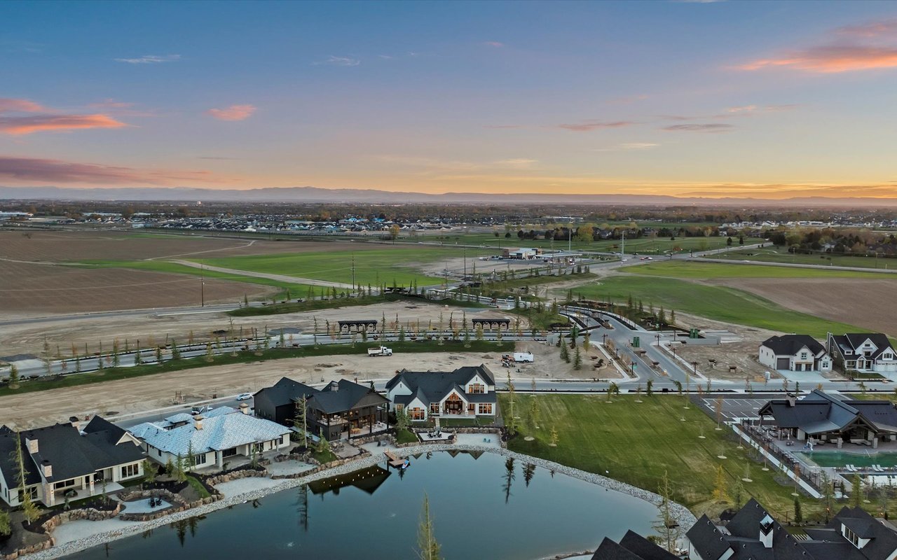 South aerial view of the Terra View development featuring Frost and Bachman homes